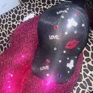 Kate and Olivia, New York black shimmery baseball cap embellished
